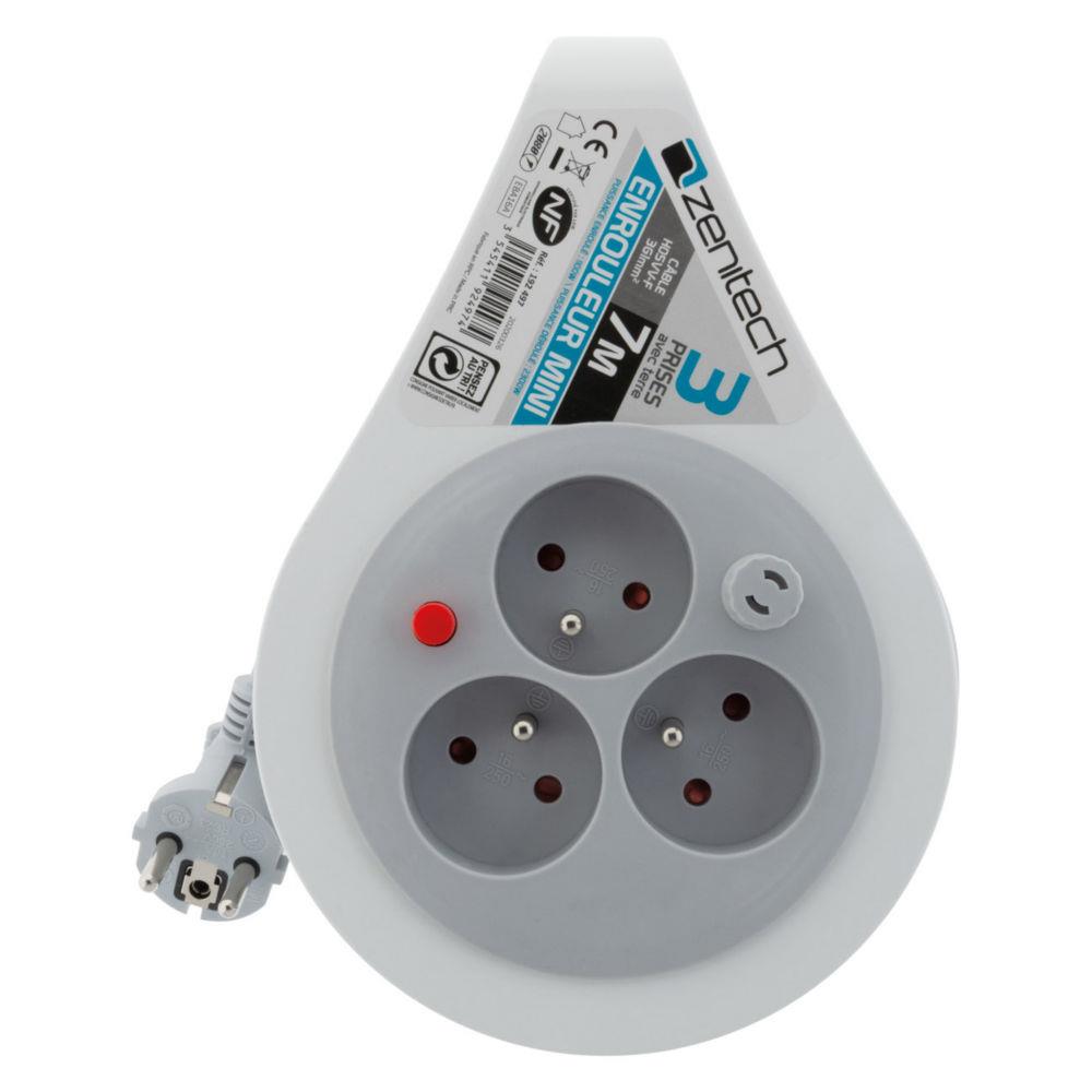 Mini enrouleurs 3 prises 16A Zenitech - Gris