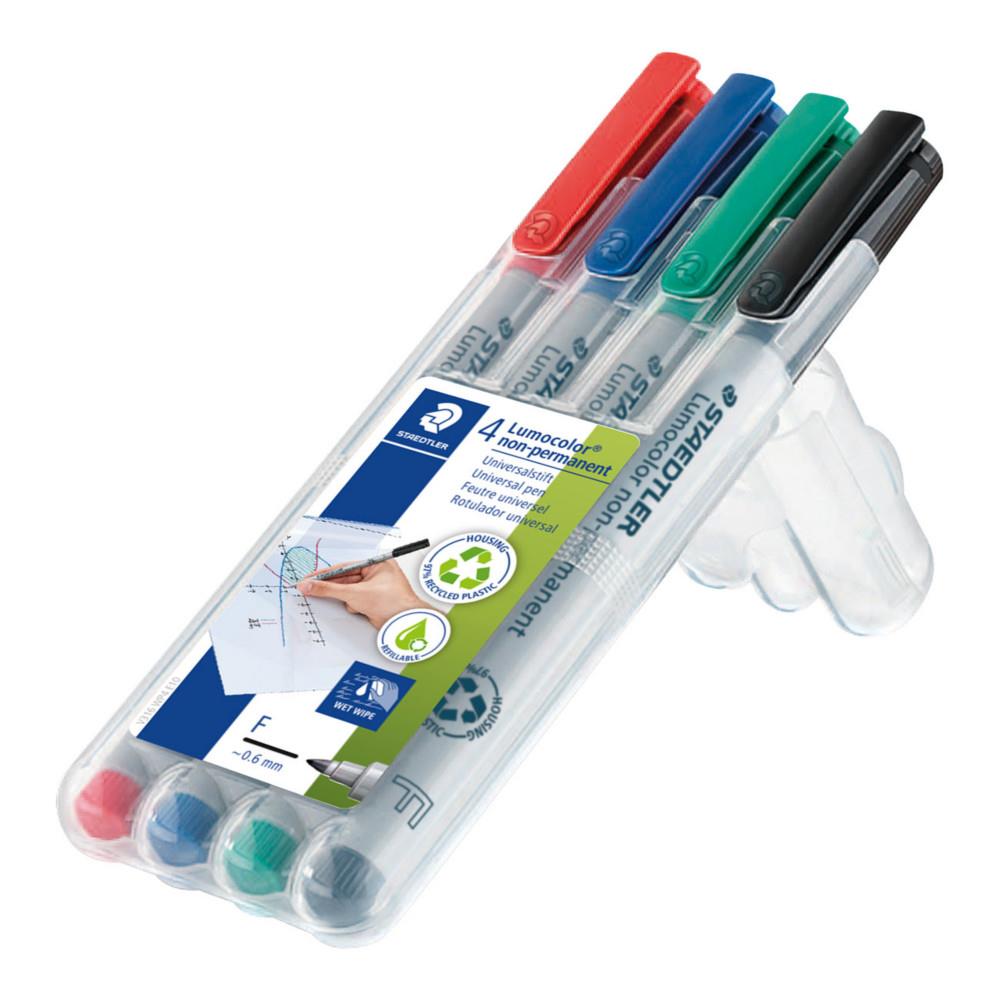 Marqueur non-permanent Staedtler Lumocolor 316 pointe fine 0,6 mm plastique recycl  97% - Etui de 4 assortis