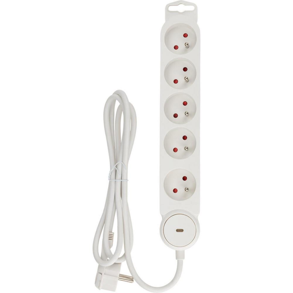 Multiprise Bloc Zenitech de 5 prises secteur en ligne IOTA - Avec interrupteur lumineux - C�ble de 1,4 m - Blanche
