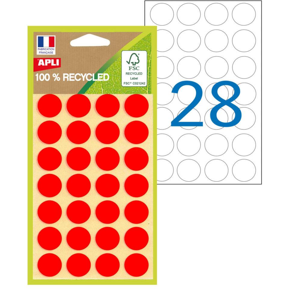 Pastilles adhsives recycles Apli - diam.15 mm Rouge - Pochette de 168