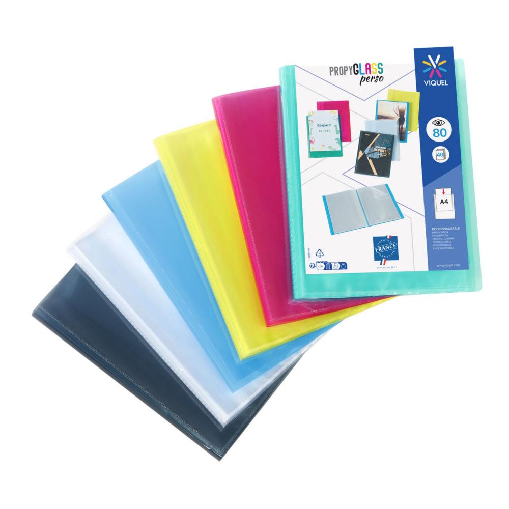 Porte vues personnalisable Viquel Propyglass A4  - Polypropylne lisse 5/10 - 40 pochettes - 80 vues - Assortis