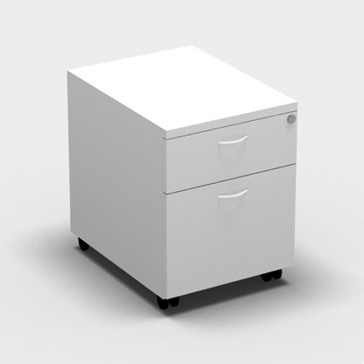 Caisson mobile multigamme - 2 tiroirs - dcor blanc neige - poignes blanches