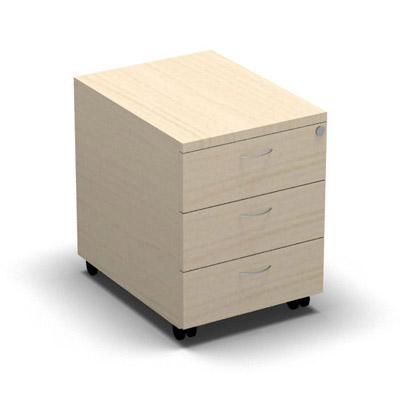 Caisson mobile mlamine 3 tiroirs L. 43,6 x P. 56 x H. 60 cm dcor rable blanc - poignes finition gris aluminium