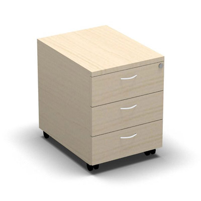 Caisson mobile multigamme - 3 tiroirs - dcor rable blanc - poignes blanches