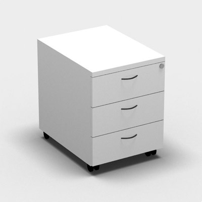 Caisson mobile multigamme - 3 tiroirs - dcor blanc neige - poignes noires