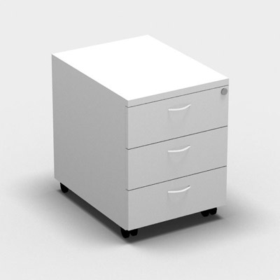 Caisson mobile multigamme - 3 tiroirs - dcor blanc neige - poignes blanches