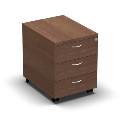Caisson mobile multigamme - 3 tiroirs - dcor noyer ambr - poignes blanches
