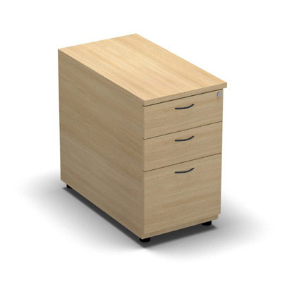 Caisson hauteur bureau m�lamine 3 tiroirs L. 43,6 x P. 80 x H. 73,5 cm d�cor ch�ne clair - poign�es finition gris anthracite