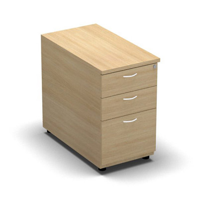 Caisson hauteur bureau m�lamine 3 tiroirs L. 43,6 x P. 80 x H. 73,5 cm d�cor ch�ne clair - poign�es finition blanc