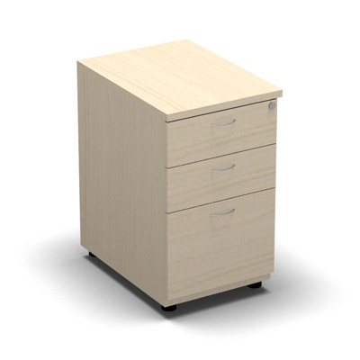 Caisson hauteur bureau mlamine 3 tiroirs L. 43,6 x P. 60 x H. 73,5 cm dcor rable blanc - poignes finition gris aluminium