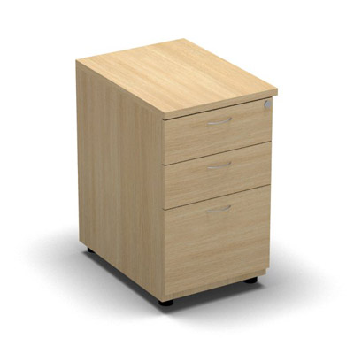 Caisson hauteur bureau mlamine 3 tiroirs L. 43,6 x P. 60 x H. 73,5 cm dcor chne clair - poignes finition gris aluminium