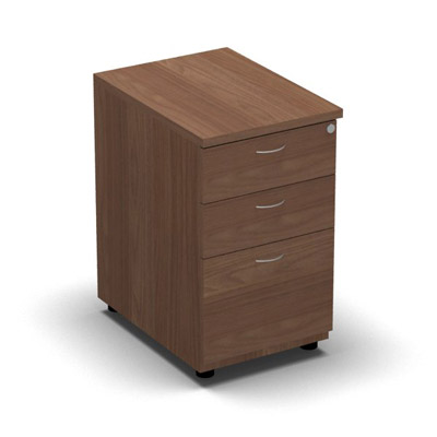 Caisson hauteur bureau mlamine 3 tiroirs L. 43,6 x P. 60 x H. 73,5 cm dcor noyer ambr - poignes finition gris aluminium