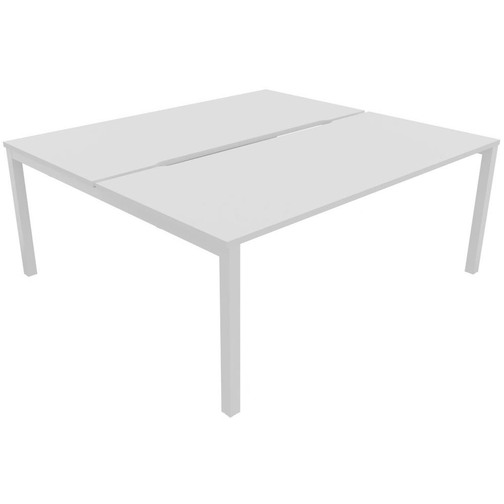Bureau bench 2 postes Osmose d�part L180 - plateaux �chancr�s Blanc - pieds m�tal Blanc