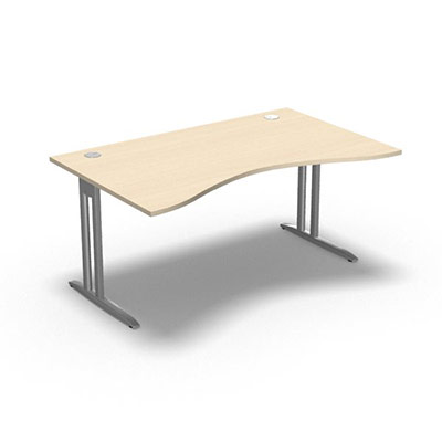 Table de bureau vague symtrique IdoL L. 160  x P. 100 cm dcor rable blanc  sur pieds L fixes dcentrs - traverse finition gris aluminium sans carter