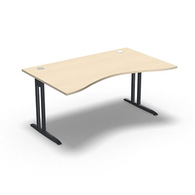 Table de bureau vague symtrique IdoL L. 160  x P. 100 cm dcor rable blanc  sur pieds L fixes dcentrs - traverse finition gris anthracite sans carter