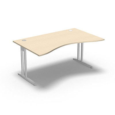 Table de bureau vague symtrique IdoL L. 160  x P. 100 cm dcor rable blanc  sur pieds L fixes dcentrs - traverse finition blanc sans carter