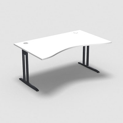 Table de bureau vague symtrique IdoL L. 160  x P. 100 cm dcor blanc neige  sur pieds L fixes dcentrs - traverse finition gris anthracite sans carter
