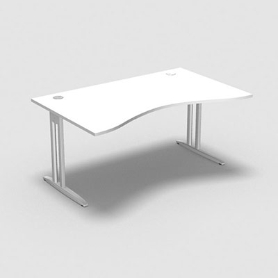 Table de bureau vague symtrique IdoL L. 160  x P. 100 cm dcor blanc neige  sur pieds L fixes dcentrs - traverse finition blanc sans carter