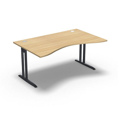Table de bureau vague symtrique IdoL L. 160  x P. 100 cm dcor chne clair  sur pieds L fixes dcentrs - traverse finition gris anthracite sans carter