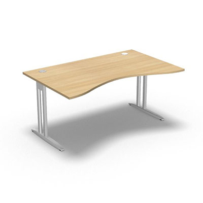 Table de bureau vague symtrique IdoL L. 160  x P. 100 cm dcor chne clair  sur pieds L fixes dcentrs - traverse finition blanc sans carter