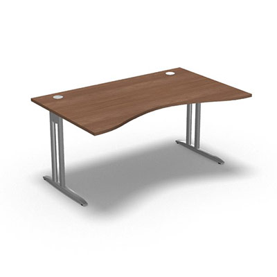 Table de bureau vague symtrique IdoL L. 160  x P. 100 cm dcor noyer ambr  sur pieds L fixes dcentrs - traverse finition gris aluminium sans carter