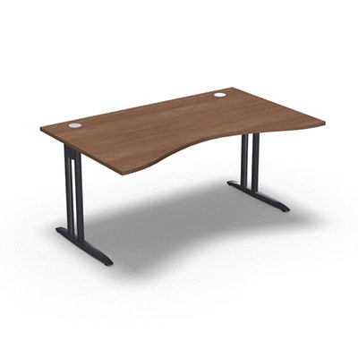 Table de bureau vague symtrique IdoL L. 160  x P. 100 cm dcor noyer ambr  sur pieds L fixes dcentrs - traverse finition gris anthracite sans carter
