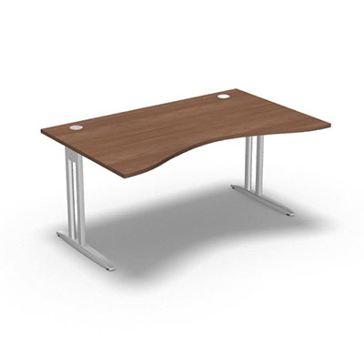 Table de bureau vague symtrique IdoL L. 160  x P. 100 cm dcor noyer ambr  sur pieds L fixes dcentrs - traverse finition blanc sans carter