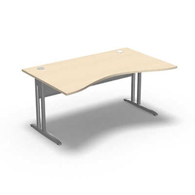 Table de bureau vague symtrique IdoL L. 160  x P. 100 cm dcor rable blanc  sur pieds L fixes dcentrs - voile de fond mtal finition gris aluminium sans carter