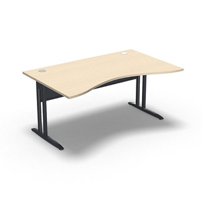 Table de bureau vague symtrique IdoL L. 160  x P. 100 cm dcor rable blanc  sur pieds L fixes dcentrs - voile de fond mtal finition gris anthracite sans carter