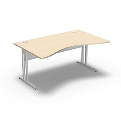 Table de bureau vague symtrique IdoL L. 160  x P. 100 cm dcor rable blanc  sur pieds L fixes dcentrs - voile de fond mtal finition blanc sans carter