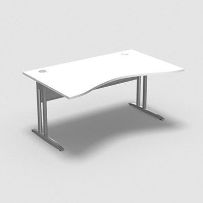 Table de bureau vague symtrique IdoL L. 160  x P. 100 cm dcor blanc neige  sur pieds L fixes dcentrs - voile de fond mtal finition gris aluminium sans carter