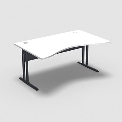 Table de bureau vague symtrique IdoL L. 160  x P. 100 cm dcor blanc neige  sur pieds L fixes dcentrs - voile de fond mtal finition gris anthracite sans carter