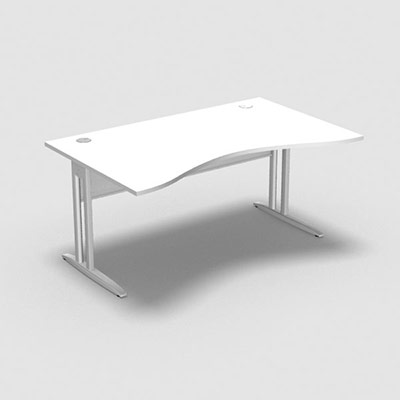 Table de bureau vague symtrique IdoL L. 160  x P. 100 cm dcor blanc neige  sur pieds L fixes dcentrs - voile de fond mtal finition blanc sans carter