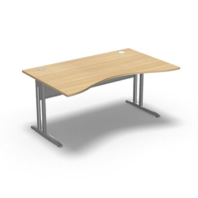 Table de bureau vague symtrique IdoL L. 160  x P. 100 cm dcor chne clair  sur pieds L fixes dcentrs - voile de fond mtal finition gris aluminium sans carter