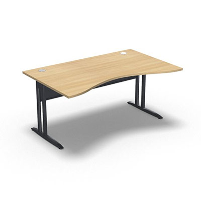 Table de bureau vague symtrique IdoL L. 160  x P. 100 cm dcor chne clair  sur pieds L fixes dcentrs - voile de fond mtal finition gris anthracite sans carter