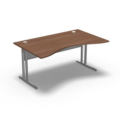 Table de bureau vague symtrique IdoL L. 160  x P. 100 cm dcor noyer ambr  sur pieds L fixes dcentrs - voile de fond mtal finition gris aluminium sans carter