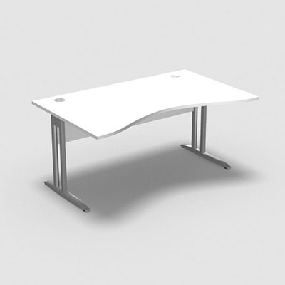 Table de bureau vague symtrique IdoL L. 160  x P. 100 cm dcor blanc neige  sur pieds L fixes dcentrs finition gris aluminium - voile de fond mla sans carter