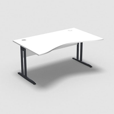 Table de bureau vague symtrique IdoL L. 160  x P. 100 cm dcor blanc neige  sur pieds L fixes dcentrs finition gris anthracite - voile de fond mla sans carter