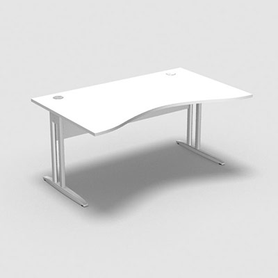 Table de bureau vague symtrique IdoL L. 160  x P. 100 cm dcor blanc neige  sur pieds L fixes dcentrs finition blanc - voile de fond mla sans carter