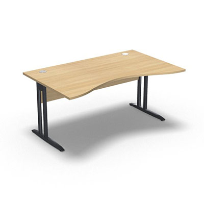 Table de bureau vague symtrique IdoL L. 160  x P. 100 cm dcor chne clair  sur pieds L fixes dcentrs finition gris anthracite - voile de fond mla sans carter
