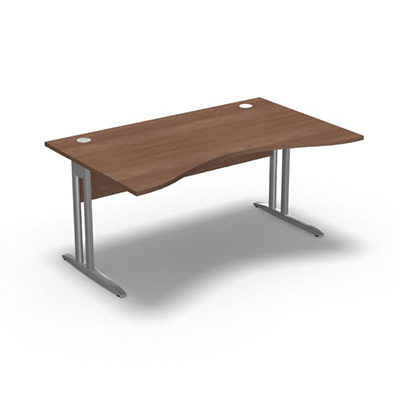 Table de bureau vague symtrique IdoL L. 160  x P. 100 cm dcor noyer ambr  sur pieds L fixes dcentrs finition gris aluminium - voile de fond mla sans carter