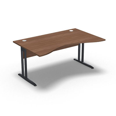 Table de bureau vague symtrique IdoL L. 160  x P. 100 cm dcor noyer ambr  sur pieds L fixes dcentrs finition gris anthracite - voile de fond mla sans carter