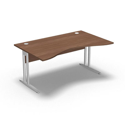 Table de bureau vague symtrique IdoL L. 160  x P. 100 cm dcor noyer ambr  sur pieds L fixes dcentrs finition blanc - voile de fond mla sans carter