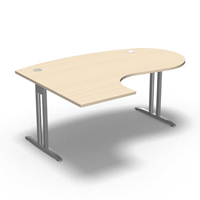 Bureau compact convivial 90 IdoL I. 180 x Rt 60 cm - retour  gauche dcor rable blanc sur pieds I fixes centrs  - traverse finition gris aluminium - sans carter