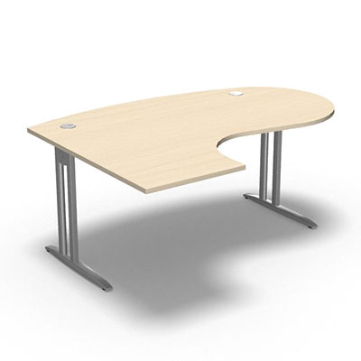 Bureau compact convivial 90 IdoL L. 180 x Rt 60 cm - retour  gauche dcor rable blanc sur pieds L fixes dcentrs  - traverse finition gris aluminium - sans carter
