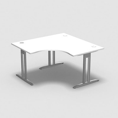 Bureau compact symtrique 90 IdoL L. 140 x L. 140 x Rt 80 cm - retour  gauche dcor blanc neige sur pieds I fixes centrs - traverse finition gris aluminium sans carter