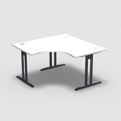 Bureau compact symtrique 90 IdoL L. 140 x L. 140 x Rt 80 cm - retour  gauche dcor blanc neige sur pieds I fixes centrs - traverse finition gris anthracite sans carter