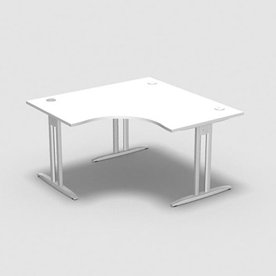 Bureau compact symtrique 90 IdoL L. 140 x L. 140 x Rt 80 cm - retour  gauche dcor blanc neige sur pieds I fixes centrs - traverse finition blanc sans carter