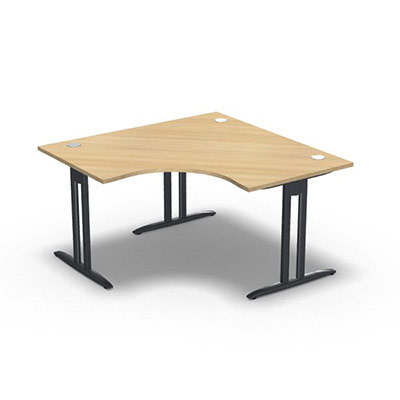 Bureau compact symtrique 90 IdoL L. 140 x L. 140 x Rt 80 cm - retour  gauche dcor chne clair sur pieds I fixes centrs - traverse finition gris anthracite sans carter