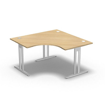 Bureau compact symtrique 90 IdoL L. 140 x L. 140 x Rt 80 cm - retour  gauche dcor chne clair sur pieds I fixes centrs - traverse finition blanc sans carter